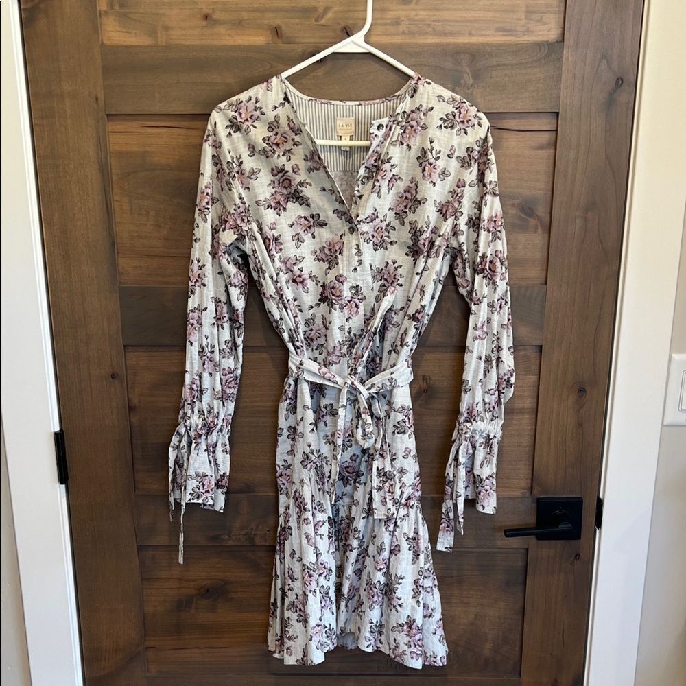 Rebecca Taylor White And Purple Long Sleeve Sundress